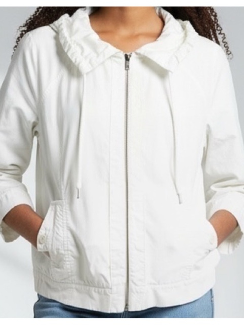 Izod Bliss Touch Large Vintage White Ruffle Collar Windbreaker Jacket